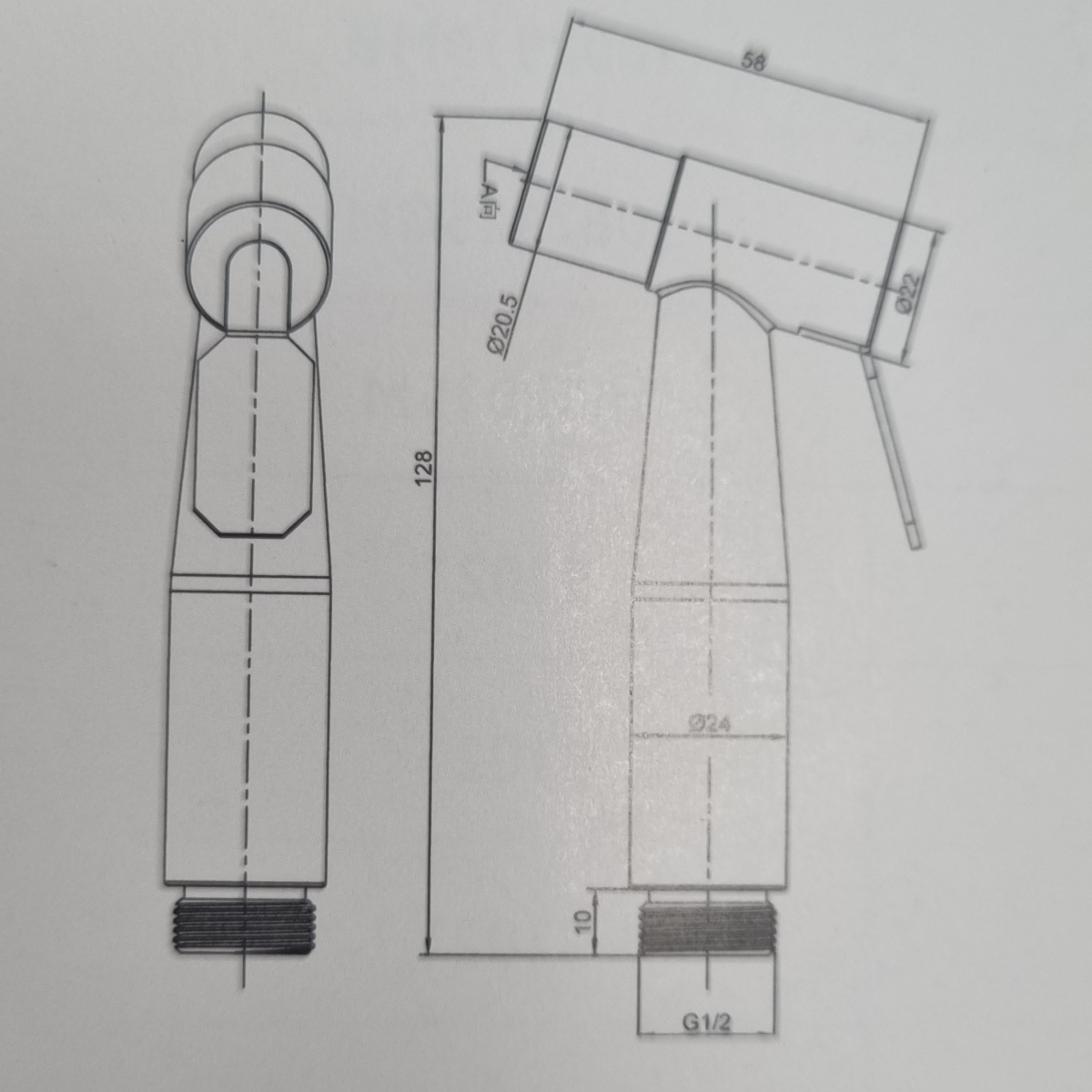 מתז שטף צינור ומאחז נירוסטה מוברש