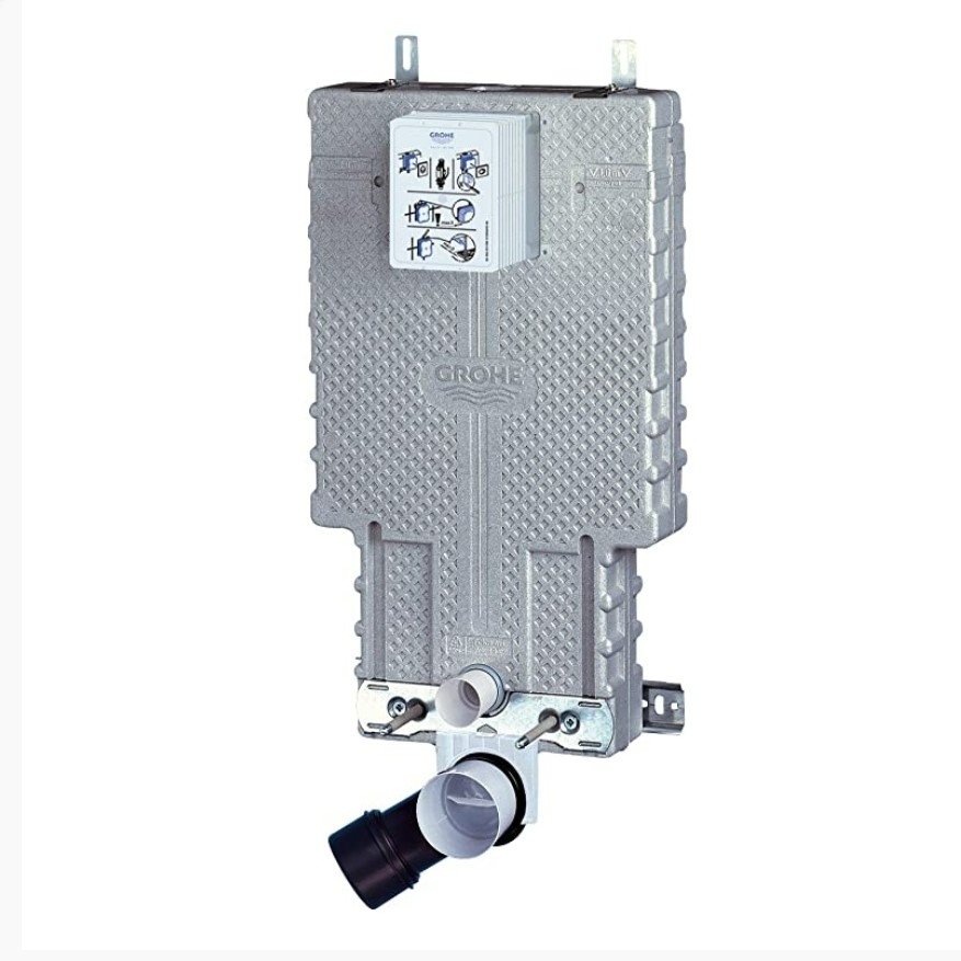 מיכל הדחה סמוי גרואה GROHE לקיר בלוק כולל לחצן אובלי בגימור כרום ניקל