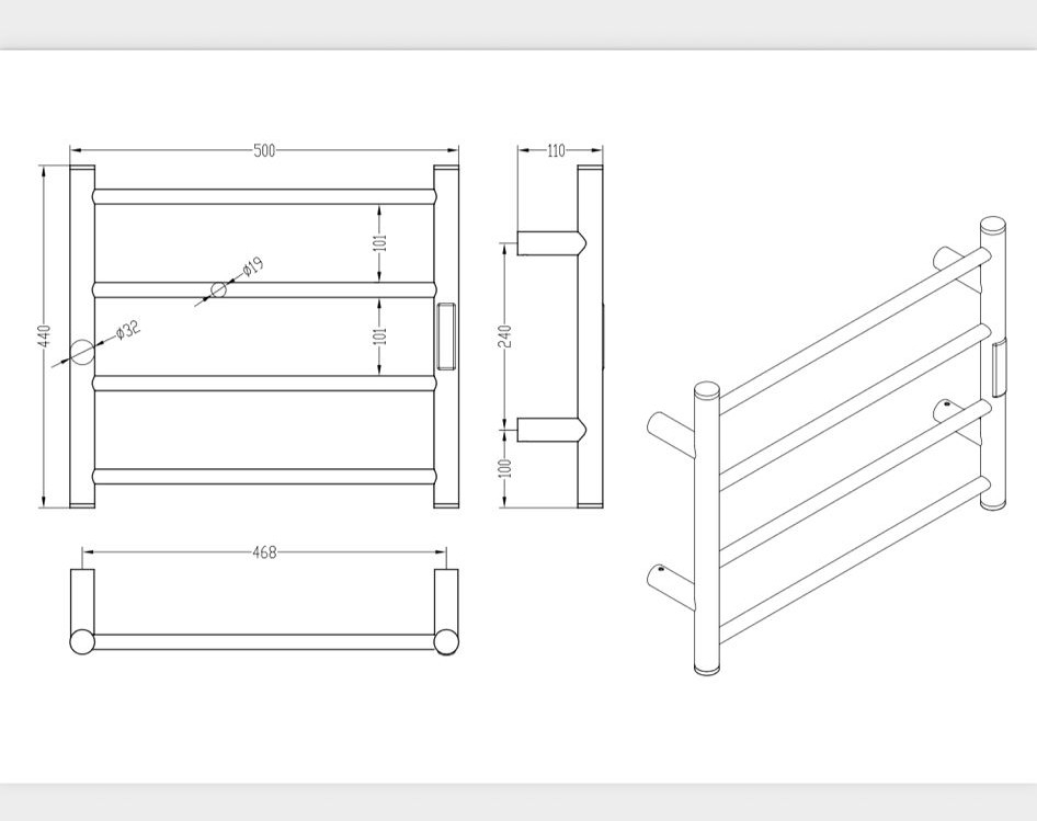 מחמם מגבות זהב 50/44 עם צד 