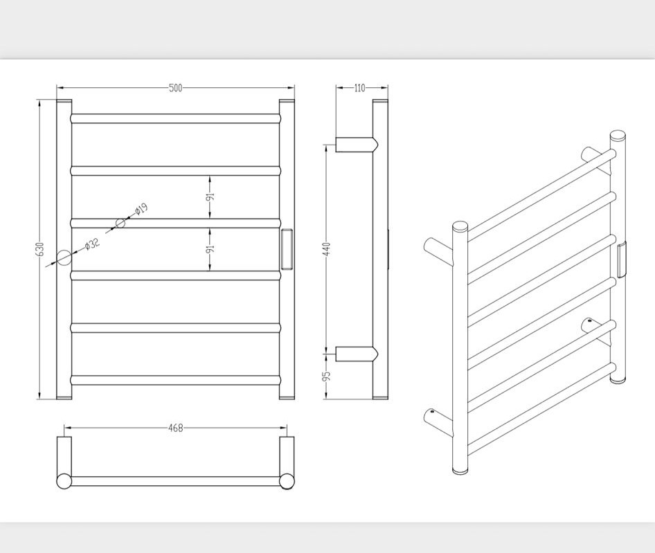 מחמם מגבות גרפיט 63/50 עם צג 
